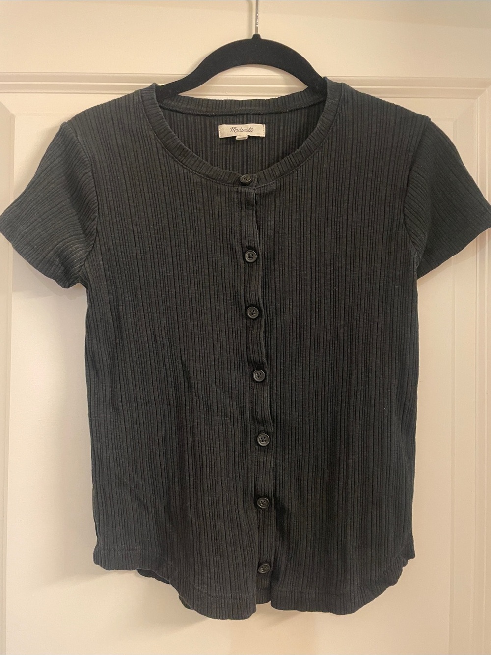 Madewell Black Ribbed Button-Front Top